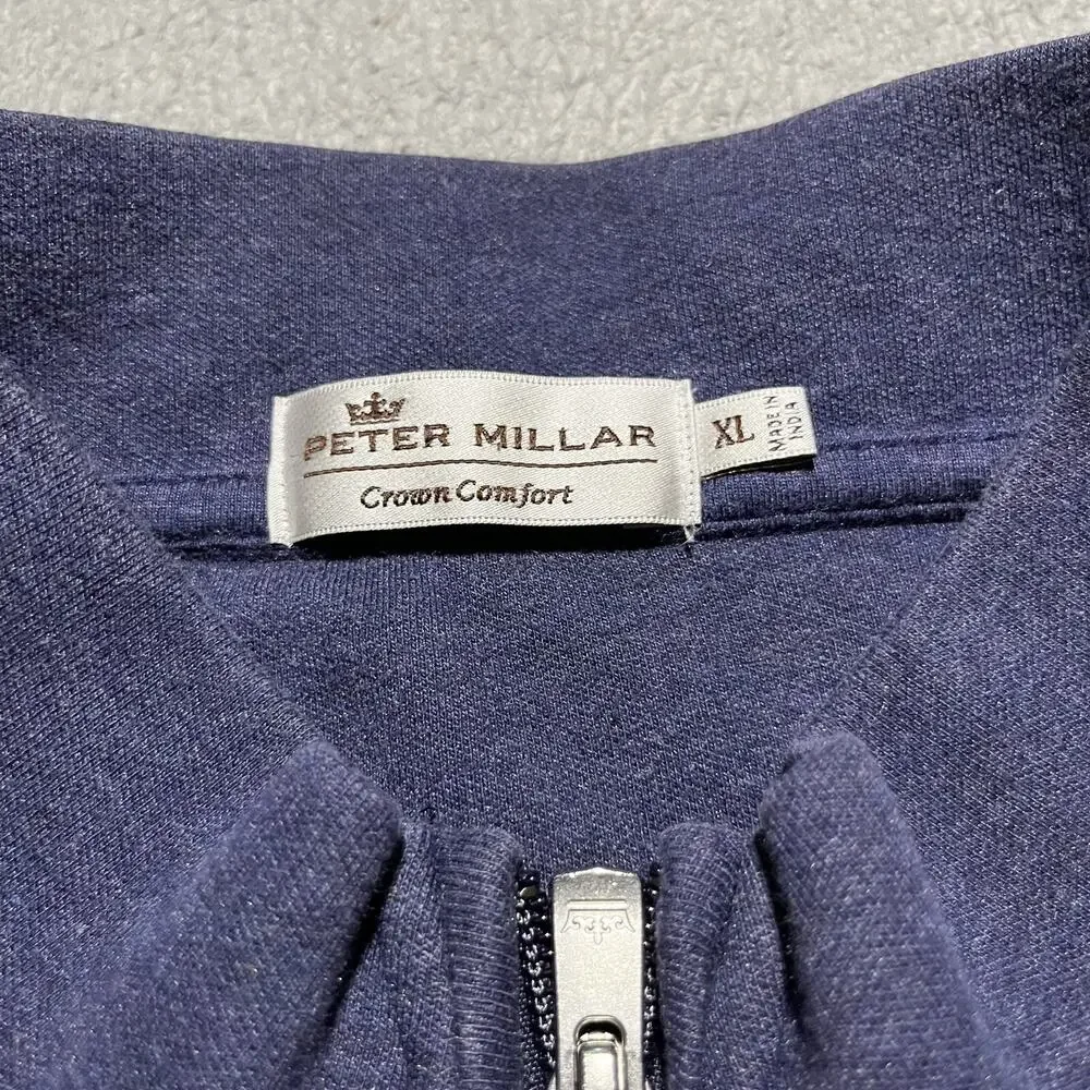 Peter Millar Crown Comfort 1/4 Zip Pullover Mens XL Blue Golf Logo Soft Preppy